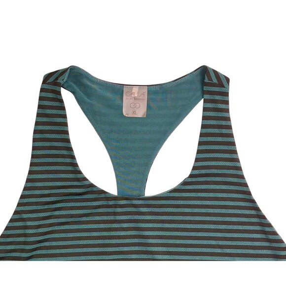 Calia Racerback Striped Tank Top Athletic Running Gym Carrie Underwood Green XL - Picture 2 of 12